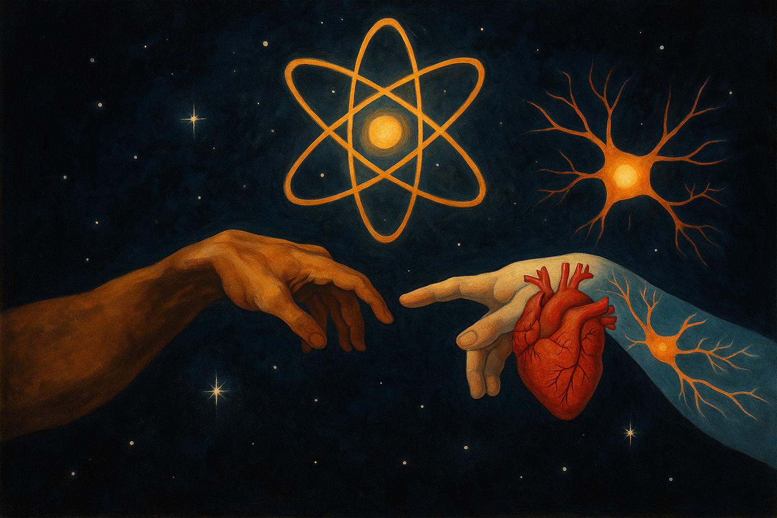 Historic and Modern Hands Reaching Toward Stars - Inspired by Michelangelo’s Creation, stylized